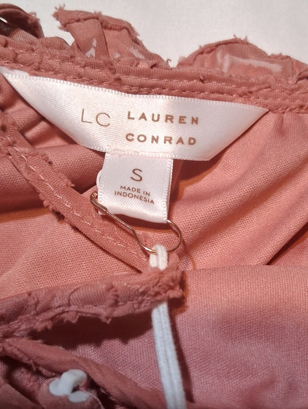 LC Lauren Conrad Pink Textured Long Sleeve Mini Dress Small Ruffle Elastic - Picture 3 of 12